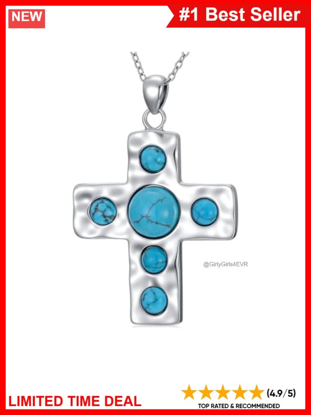 Sterling Silver Chunky Cross Necklace with Turquoise Pendant